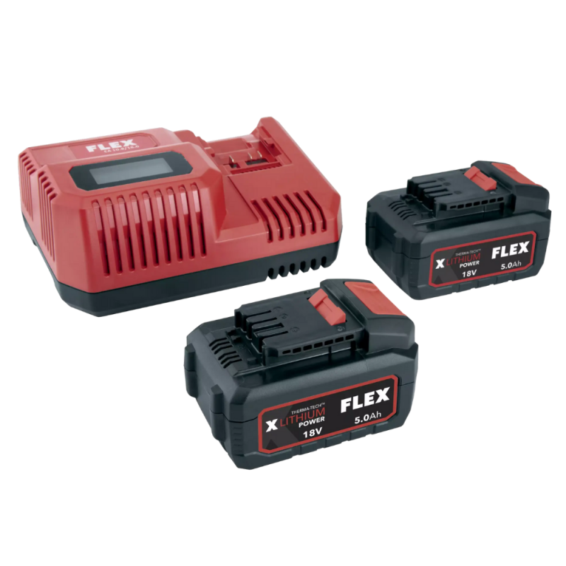 Flex 18v charger & two 5 Ah batteries set