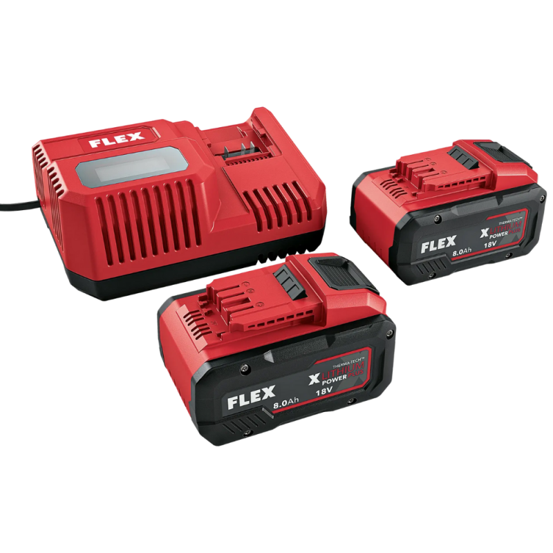 Flex 18v charger & two 8 Ah batteries set